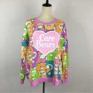CARE BEARS Hybrid Womens sz Large All Over Print Fleece Lined Sweatshirt Shirt